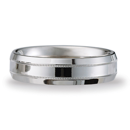 6mm Platinum Milgrain Band with Beveled Edges