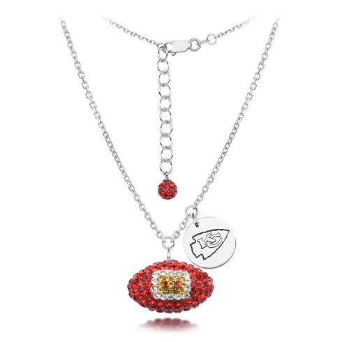 Sterling Silver Kansas City Chiefs Crystal Football Necklace