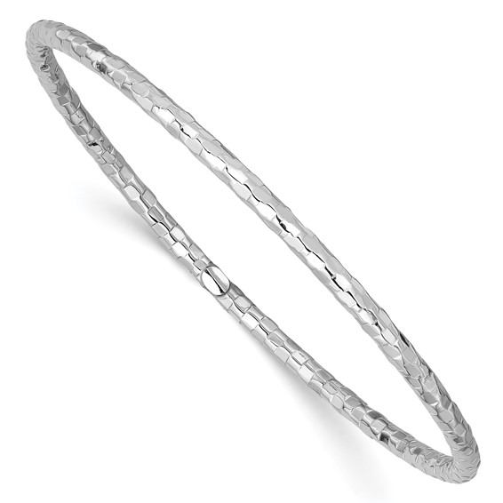 14kt White Gold Italian Hollow Slip-on Faceted Bangle