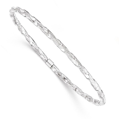 14kt White Gold Italian Slip-on Textured Twist Bangle