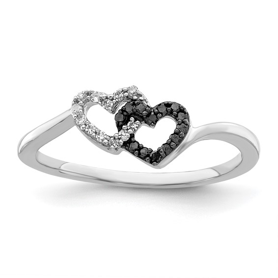 Heart shaped promise ring with black and white diamonds