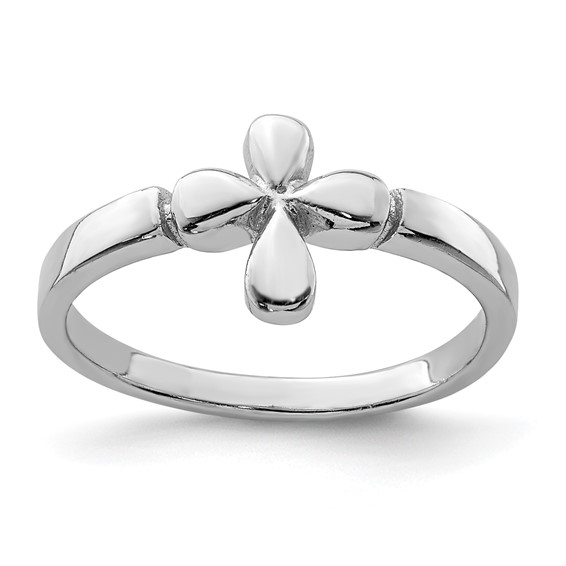 Rhodium Plated Sterling Silver Child's Cross Ring