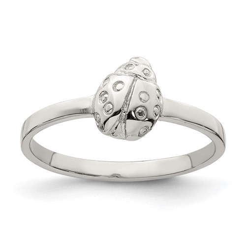 Rhodium-plated Sterling Silver Child's Polished Ladybug Ring