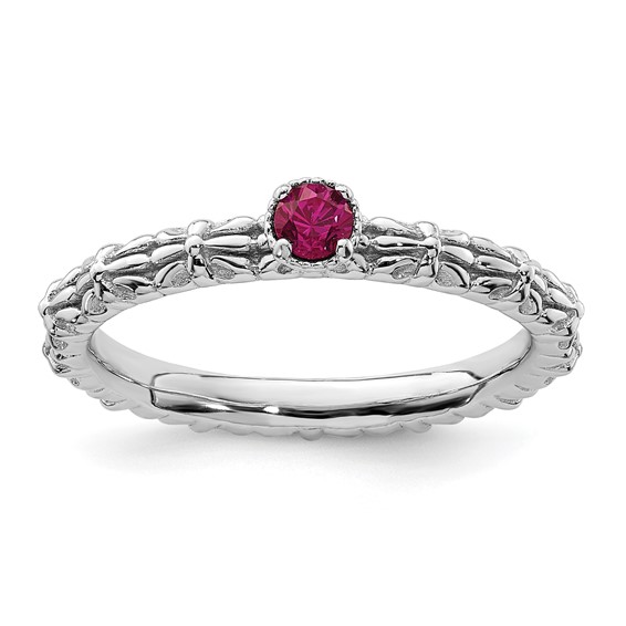 Sterling Silver Created Ruby Single Stone Ring