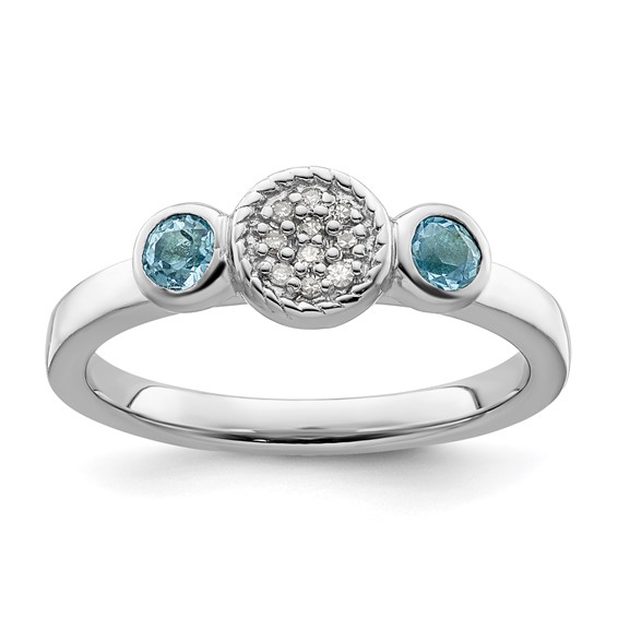 Sterling Silver Stackable Blue Topaz and Diamond Cluster Ring