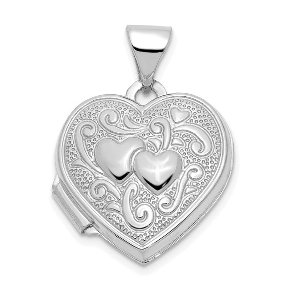 14kt White Gold 15mm Locket with Engraved Hearts