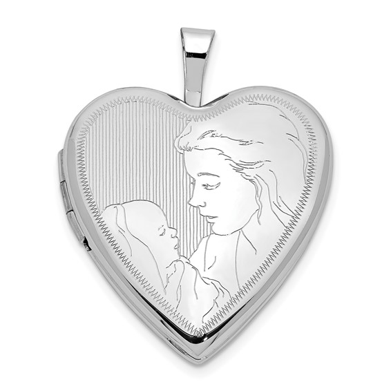14kt White Gold 20mm Mother and Child Heart Locket