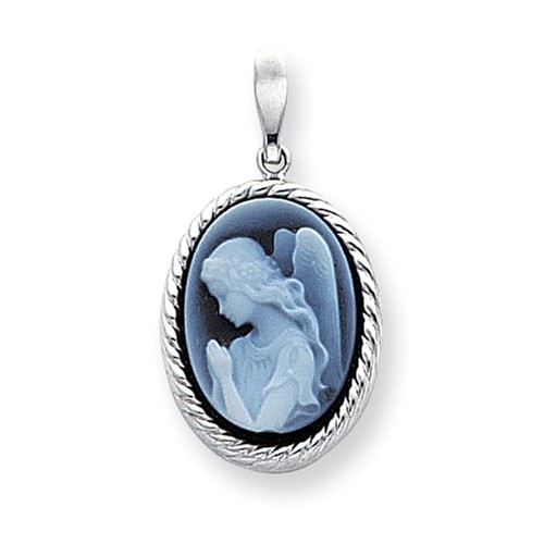 14kt White Gold Guardian Angel Cameo Pendant with Rope Edges XU523