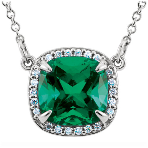 14kt White Gold 8mm Antique Square Created Emerald 16in Necklace with ...