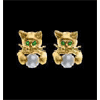 14KT Gold Kitten Pearl Earrings with Emerald Eyes