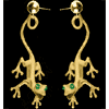 14KT Gold Lizard Earrings with Emerald Eyes
