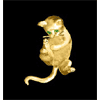 14KT Gold Cat Playing Pendant with Emerald Eyes