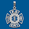 13/16in Sterling Silver Fire Department EMT Logo Pendant
