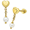 Princess Heart with Pearl Earrings - 14kt Yellow Gold