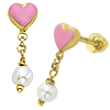 Princess Heart Enamel Pearl Earrings - 14kt Yellow Gold