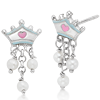 Cinderella Tiara Earrings with Dangling Pearls - Sterling Silver