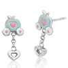Cinderella Pumpkin Coach with Dangling Heart Earrings - Sterling Silver