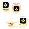 Masonic Cuff Links & Tie Bar Set - Yellow Gold Plated