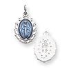 Blue Miraculous Medal 9/16in - Sterling Silver