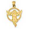 14kt 7/8in Satin Angel in Circle Pendant