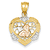14kt Two-tone & Rhodium 3/4in Angel in Heart Pendant
