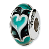 Sterling Silver Reflections Blue Heart Hand-blown Glass Bead