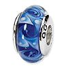 Sterling Silver Reflections Blue Hand-blown Glass Bead