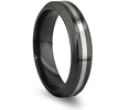 6mm Black Titanium Ring 18k White Gold Inlay - Clearance