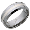 Beveled 8mm Tungsten Wedding Band with Flat Facets and Sterling Silver Inlay