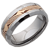 Beveled 8mm Tungsten Wedding Band with Flat Facets and Shakudo and 14kt Gold Inlay