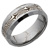 Beveled 8mm Tungsten Wedding Band with Flat Facets and Shakudo and Sterling Silver Inlay