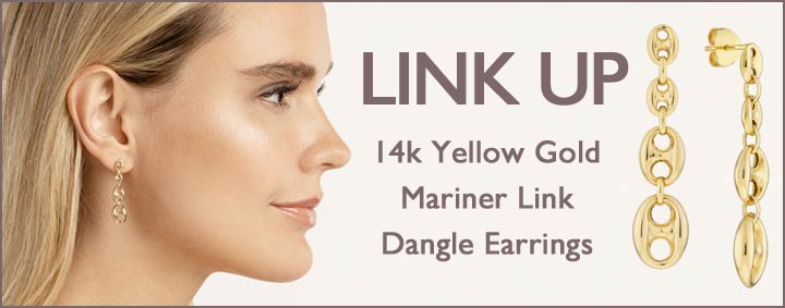 14k Yellow Gold Graduated Puff Mariner Link Dangle Earrings