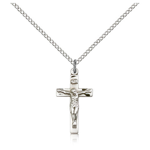 Sterling Silver 7/8in Crucifix Pendant & 18in Chain