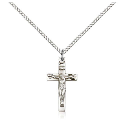 Sterling Silver 7/8in Crucifix Pendant & 18in Chain