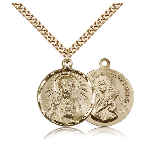 Gold Filled 7/8in Round Scapular Medal & 24in Chain