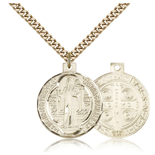 Gold Filled 1in St Benedict Medal & 24in Chain