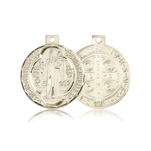 14k Yellow Gold 7/8in Reversible St Benedict Medal