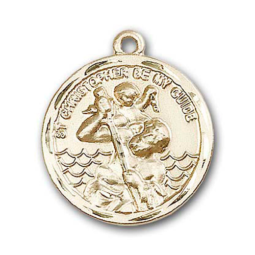 14k Yellow Gold Round St Christopher Be My Guide Medal 1in