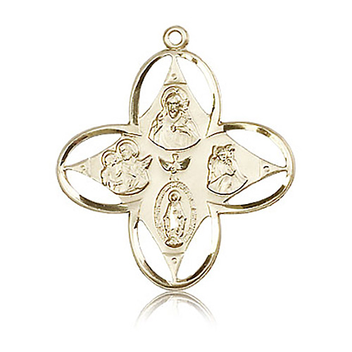 14k Yellow Gold 1 1/8in Cut-out Four Way Medal