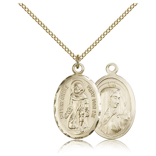 Gold Filled 1in St Peregrine Medal & 18in Chain