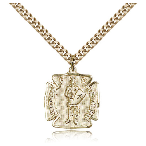 Gold Filled 3/4in St Florian Medal & 24in Chain