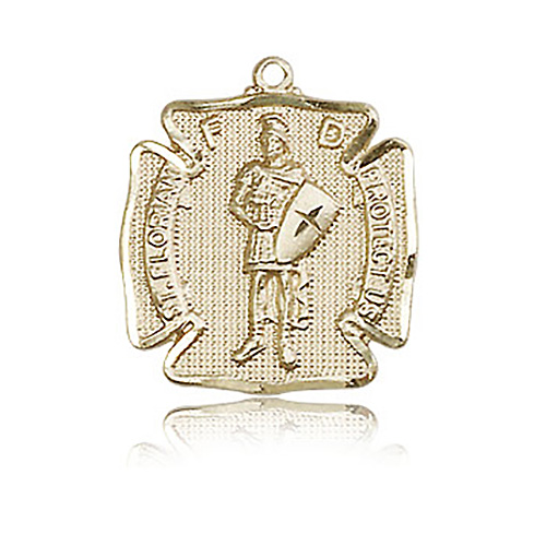 14k Yellow Gold St Florian Shield Medal 3/4in