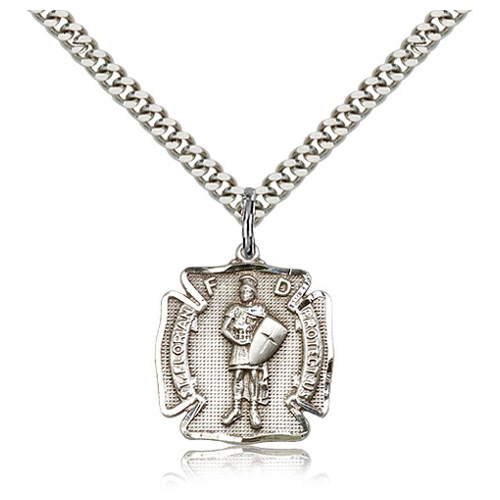 Sterling Silver 3/4in Florian Medal Charm & 24in Chain