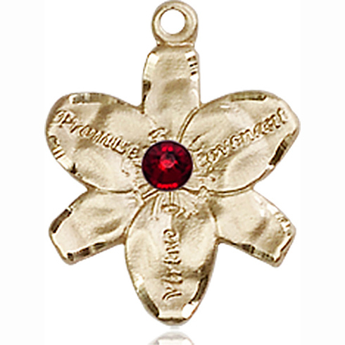 14kt Yellow Gold 5/8in Chastity Medal with 3mm Garnet Bead 