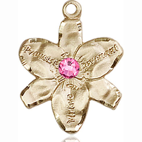 14kt Yellow Gold 5/8in Chastity Medal with 3mm Rose Bead 
