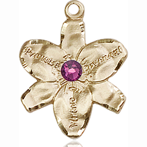 14kt Yellow Gold 5/8in Chastity Medal with 3mm Amethyst Bead 