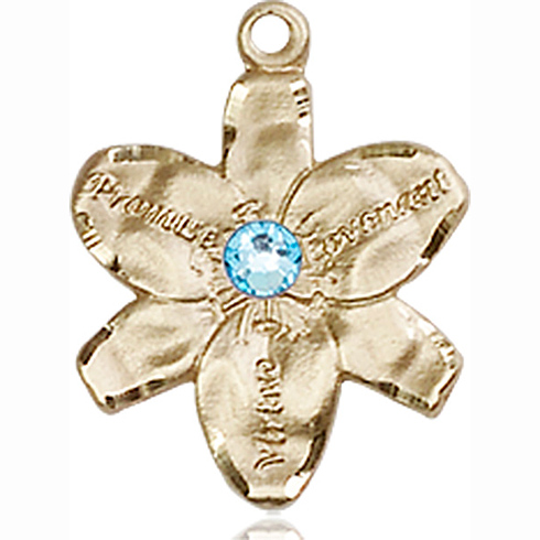 14kt Yellow Gold 5/8in Chastity Medal with 3mm Aqua Bead 