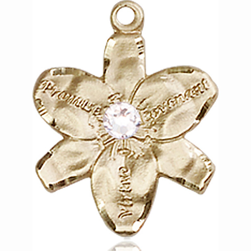 14kt Yellow Gold 5/8in Chastity Medal with 3mm Crystal Bead 
