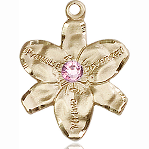 14kt Yellow Gold 5/8in Chastity Medal with 3mm Light Amethyst Bead 