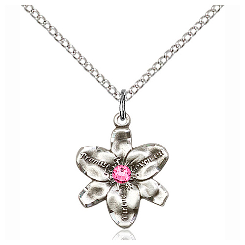 Sterling Silver 5/8in Chastity Pendant with 3mm Rose Bead & 18in Chain